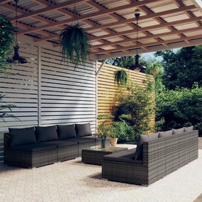 vidaXL 9 pcs conjunto lounge de jardim c/ almofadões vime PE cinzento