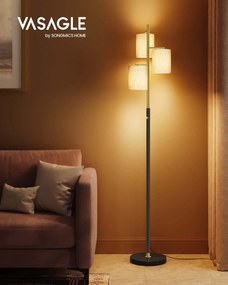 Candeeiro de pé com três lâmpadas e luminosidade ajustável 29 x 29 x 173 cm dourado-preto
