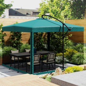 Chapéu de Sol de Jardim Chapéu de Sol Excêntrico com Rede Mosquiteira Manivela e Base Cruzada 296x296x265cm Verde