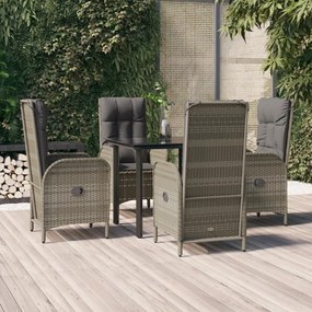 vidaXL 5 pcs conjunto jantar jardim c/ almofadões vime PE preto/cinza