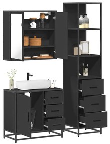 vidaXL 3 pcs conjunto móveis casa de banho derivados de madeira preto