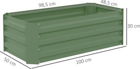 Conjunto de 2 floreiraa de Aço Caixa de Plantio Quadrada para Cultivos de Plantas Flores Pátio Exterior 100x50x30 cm Verde