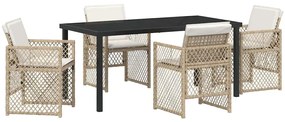 Conjunto de Jantar de 5 Peças com Almofadas Bege de Polyrattan