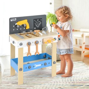 Banco de ferramentas para crianças com painel perfurado, quadro de giz e Estante para crianças com mais de 3 anos Multicolorido