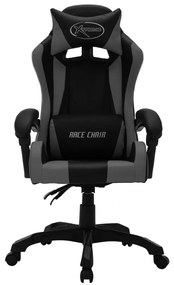 Cadeira estilo corrida luzes LED RGB couro artif. cinza/preto