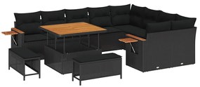 Conjunto de Sofá de Jardim vidaXL 12 Peças com Almofadas Preto Vime PE