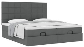 Estrutura de cama otomana com colchões tecido cinzento escuro