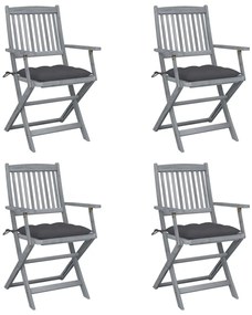 vidaXL Cadeiras exterior dobráveis c/ almofadões 4 pcs acácia maciça