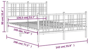 Estrutura de cama com cabeceira e pés 137x190 cm metal preto