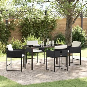 vidaXL Conjunto de Jantar para Jardim de 5 Peças com Almofadas em Vime PE Preto