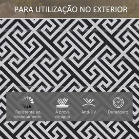 Tapete de Exterior 182x274 cm Tapete Reversível com Desenho Geométrico Impermeável para Varanda Campismo Praia Branco e Preto