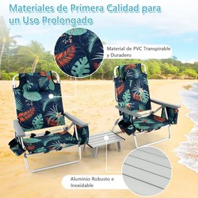 Conjunto de 2 cadeiras reclináveis de exterior com estrutura de alumínio e mesa de jardim, piscina campismo, praia dobraveis Multicolor