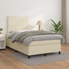 vidaXL Cama com molas/colchão 120x200 cm couro artificial cor creme