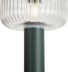 Balizador moderno para exterior verde com vidro canelado incluindo LED Solar IP65 - Ribble Mushroom