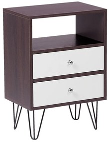 Mesa de cabeceira com 2 gavetas em madeira escura e branco ARVIN Beliani