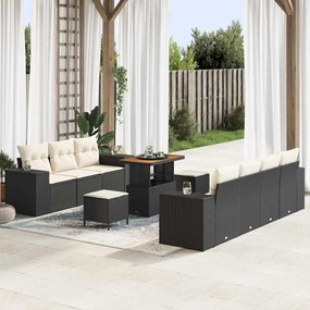 Conjunto de Sofás de Jardim vidaXL de 10 Peças com Almofadas Preto Rattan Sintético Acácia