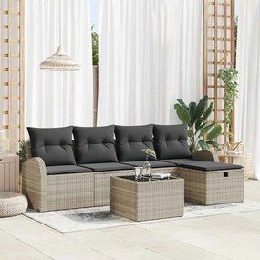 Conjunto de Sofás para Jardim vidaXL de 6 Peças com Almofadas Vime PE Cinzento-Claro