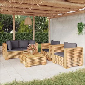 vidaXL 5 pcs conjunto lounge jardim c/ almofadões madeira teca maciça