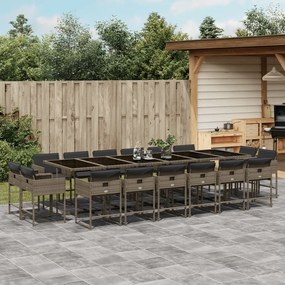 vidaXL 17 pcs conj. de jantar p/ jardim c/ almofadões vime PE cinzento