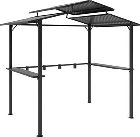 Outsunny Pavilhão para Churrasco 250 x 160 x 250 cm à prova d'água, Pavilhão de Jardim com Telhado Duplo, Prateleiras Laterais, Preto | Aosom Portugal