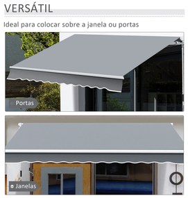 Outsunny Toldo Manual Retrátil com Manivela 295x245cm Toldo Enrolável Alumínio com Proteção Solar para Janela Portas Balcão Terraço Exterior Cinza