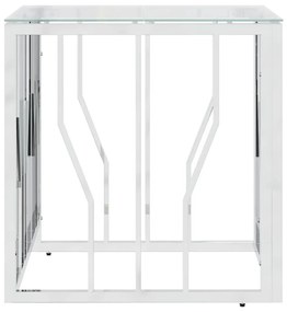 Mesa de centro 50x50x50 cm aço inoxidável e vidro prateado