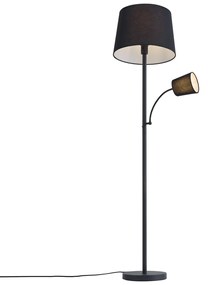 Candeeiro de Pé Clássico Preto com Abajur Preto e Luz de Leitura - Retro Clássico / Antigo