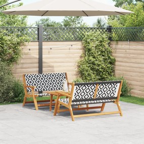 vidaXL Cadeiras de Jardim com Mesa, Conjunto de 3 Peças, Preto e Branco, Madeira Maciça de Acácia