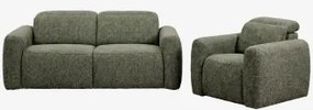 Conjunto De Sala Com Sofá Reclinável Elétrico De 2 Lugares E Poltrona Estofada Peggy Bouclé Verde Sálvia - Sklum