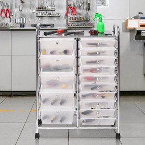 Carrinho multiusos com gavetas amovíveis e rodas com fecho Organizador de acessórios 63 x 37 x 87cm Transparente