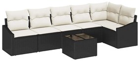 Conjunto de Jantar de Jardim de 7 Peças com Almofadas Pretas em Rattan