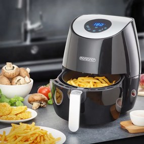 Fritadeira de ar quente 9 em 1 com ecrã tátil e 1500 W, 23 x 26,5 x 32 cm Preto + Prateado