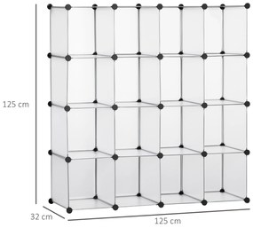 Armário Modular de Plástico Organizador de Sapatos com 16 Cubos de 30x30x30cm para Entrada Corredor 125x32x125 cm Transparente