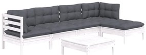 6 pcs conjunto lounge de jardim c/ almofadões pinho branco