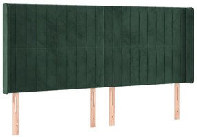 Cama box spring c/ colchão/LED 200x200 cm veludo verde-escuro