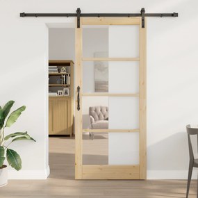 vidaXL Porta Deslizante com Conjunto de Ferragens 'ORKDAL'Madeira Sólida & Vidro