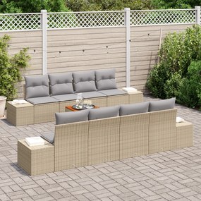 Conjunto de Sofá de Jardim de 7 Peças com Almofadas Bege Vime PE Acáci