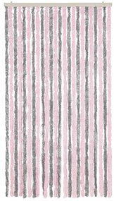 Cortina anti-insetos 100x230 cm chenille cinza-prateado e rosa