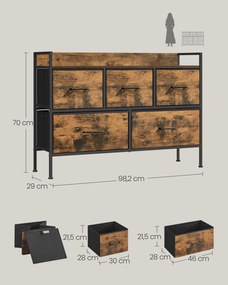 Cómoda com 5 gavetas em tecido 29 x 98,2 x 70 cm Castanho vintage-Preto