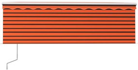 Toldo autom. LED e sensor de vento 4,5x3 m laranja e castanho