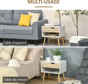 Mesa de Cabeceira, 50 x 39 x 51 cm, Design Escandinavo, Branco e cor Madeira Natural