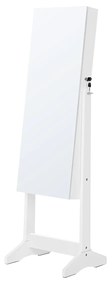 SONGMICS Armário para joias, unidade organizadora autônoma com fechadura e 2 compartimentos de plástico para cosméticos, espelho de corpo inteiro sem moldura, para colar e brinco, branco UJJC002W01