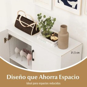 Armário de arrumação moderno de 2 portas com estante ajustável de 5 posições 80 x 31,5 x 82 cm Branco