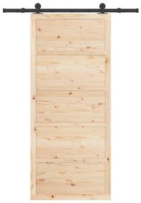Porta Deslizante Castanho 80 x 208 cm Madeira de pinho maciça
