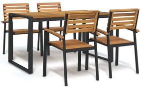 Conj. jantar p/ jardim 5 pcs madeira de acácia maciça e metal