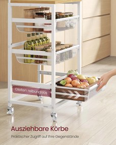 Carrinho de cozinha com vários níveis e cestos extraíveis 31,7 x 40 x 76 cm Branco