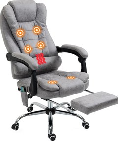 Cadeira de escritório executiva com função de massagem e aquecimento, altura ajustável, encosto reclinável, em tecido de microfibra cinzenta