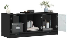 Móvel de TV c/ portas de vidro 102x37x42 cm preto