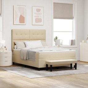 vidaXL Cama Box com Colchão & Banco Creme 140x190 cm Tecido