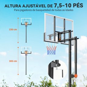 Cesto de Basquetebol para Exterior Altura Ajustável 230-305 cm Aro Ø48 cm e  Preto